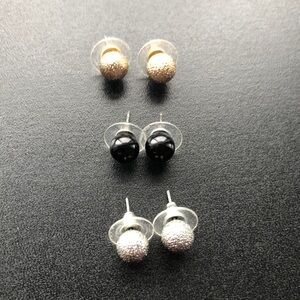 3 Sets (Silver, Black, Gold) of Round Stud Earrings